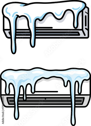 Air conditioning units covered in ice and dripping water  