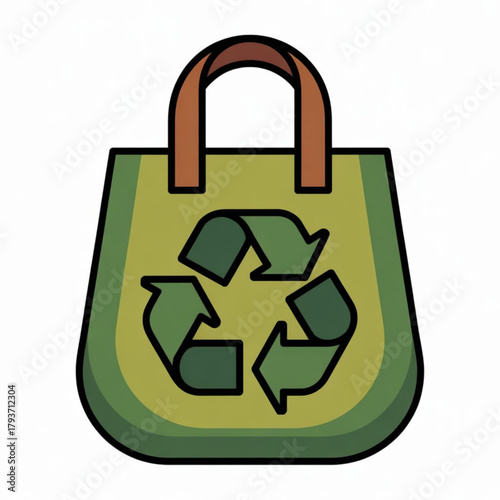 Green reusable shopping bag with a prominent recycling symbol for eco friendly convenience. Vector illustration.