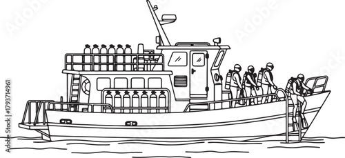 Divers Boarding a Dive Boat with Scuba Gear