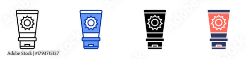Sunscreen Tube icon set multiple style collection