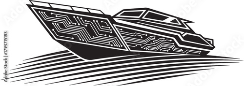 Futuristic Yacht with Circuit Board Design
