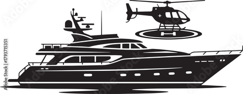 Luxury Yacht and Helicopter Silhouette