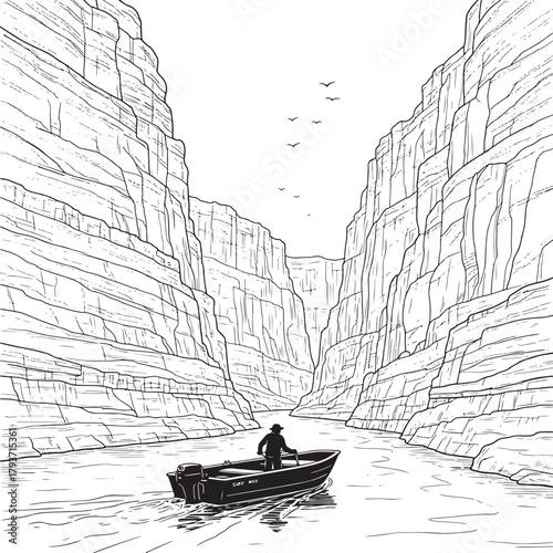 Man in Boat Navigates Grand Canyon River
