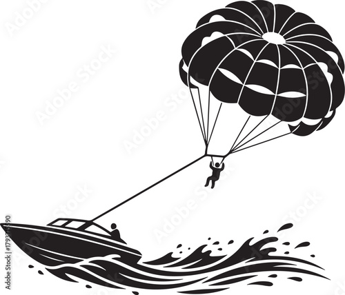 Parasailing Adventure: Boat and Parachute Silhouette