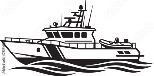 Stylized Black and White Illustration of a Modern Patrol Boat
