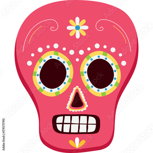 Pink Sugar Skull Decorated With Floral Patterns And Geometric Shapes In A Festive Celebration Motif