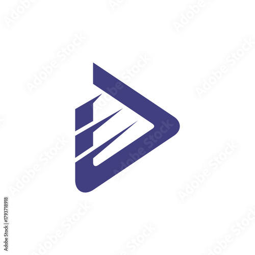 Letter D Media play logo icon with fast movement shape effect