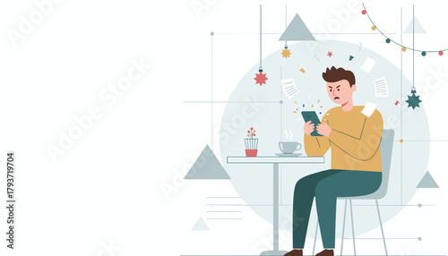 Frustrated man receives bad news or overwhelming notifications on his mobile phone