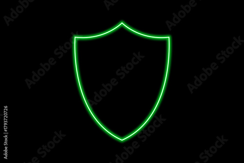 Green Neon Shield Outline on Black Background