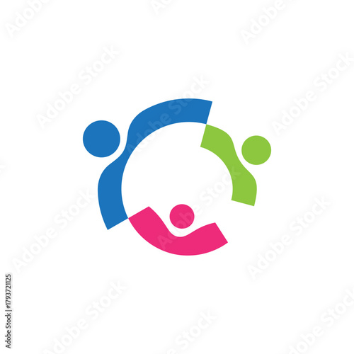 People letter C logo. Human family connection vector icon