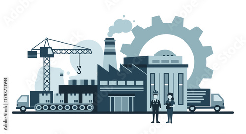 Industrial workers manage factory production shipping and supply chain logistics