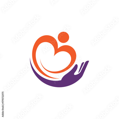 Hand logo with heart and people shape