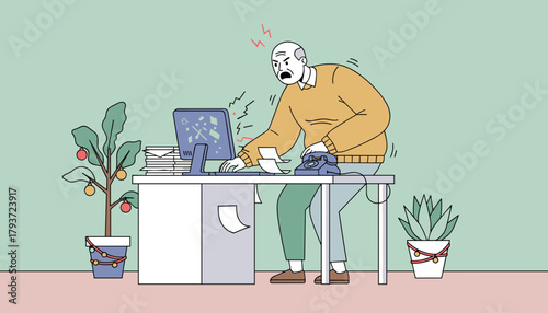 Stressed angry businessman facing too much work and technical issues in the office