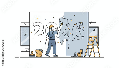 Builder applying plaster over 2026 Construction renovation and planning future business goals