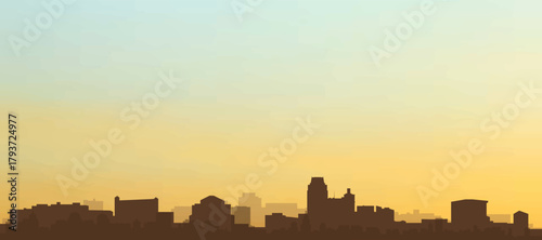 Panoramic poster of the city skyline with misty background buildings, hills sunrise, sunset and clouds of PROVIDENCE, UNITED STATES