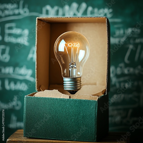 Think outside the box on school green blackboard . startup education concept. creative idea. leadership.  high resolution   for isolate image