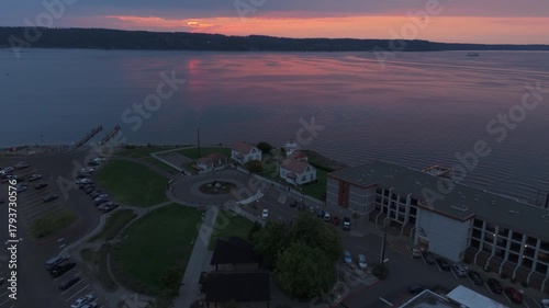 Aerial Sunset Views of  Lighthouse, Washington Coast