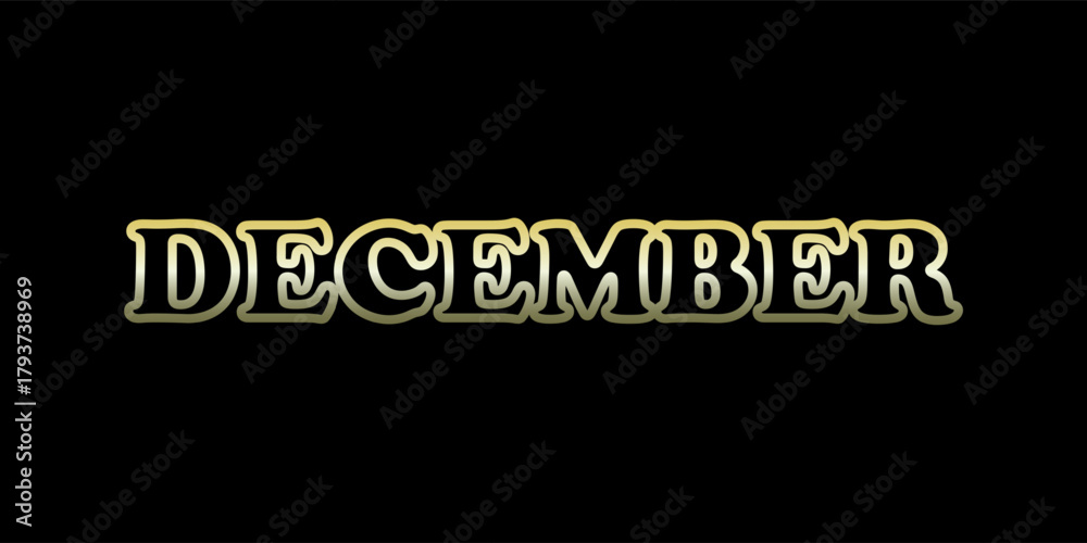 Obraz premium Gold December Typography on Black Background. Elegant Holiday Graphic for Seasonal and Calendar Use. This minimalist yet luxurious design is ideal for seasonal branding or holiday greetings. 