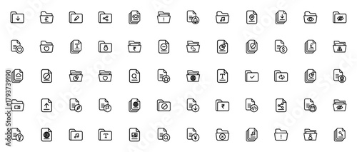 Files and folders icon set. Minimal vector icons pac. Includes folder, file, aalytics, document, storageand more. Editable stroke llustration.