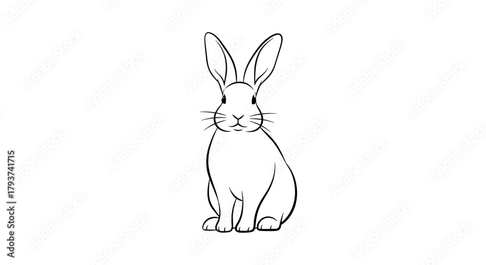 Fototapeta premium Illustration of a rabbit with long ears sitting upright in black lines