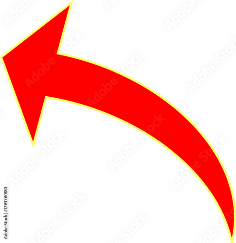 矢先短めシンプルで使いやすいカーブ矢印_赤_縁取り黄