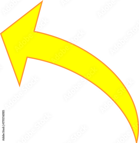 矢先短めシンプルで使いやすいカーブ矢印_黄_縁取りオレンジ