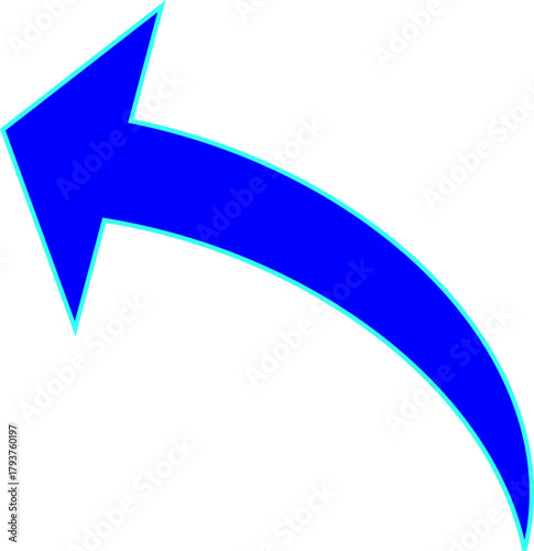 矢先短めシンプルで使いやすいカーブ矢印_青_縁取り水色