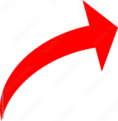 矢先短めシンプルで使いやすいカーブ矢印_赤