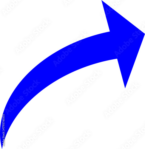 矢先短めシンプルで使いやすいカーブ矢印_青
