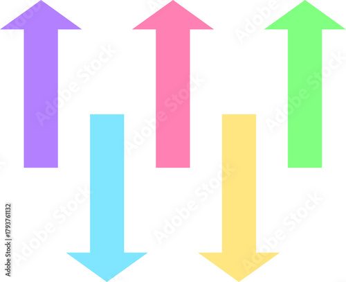 矢先短めのシンプルで使いやすい矢印セット_パステルカラー(ピンク、黄、緑、水色、紫)_軸長め