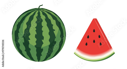 Illustration of whole watermelon and a slice