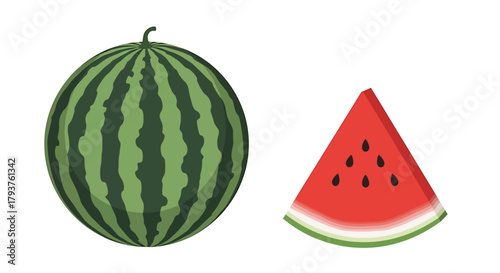 Illustration of whole watermelon and a slice