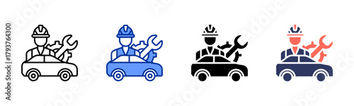 Automotive Engineer icon set multiple style collection