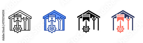 Auto Parts Storage icon set multiple style collection