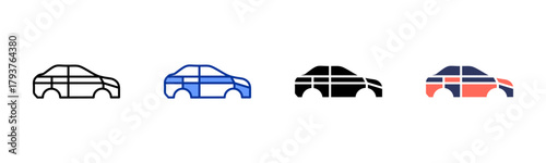 Car Frame Design icon set multiple style collection