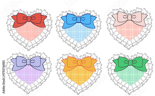 リボン付きハート型レースフレーム素材セット