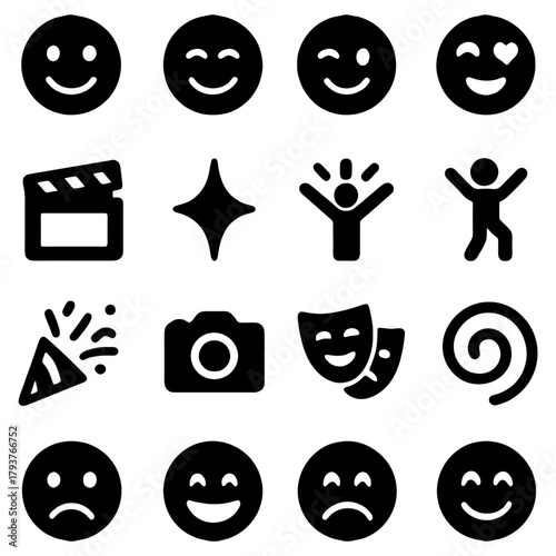 Expressive Iconography: A collection of diverse and dynamic icons, perfect for illustrating a range of emotional expressions and themes, conveying feelings and concepts with clarity.