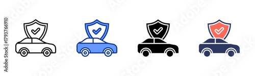 Car Safety Check icon set multiple style collection