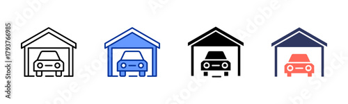 Garage Building icon set multiple style collection