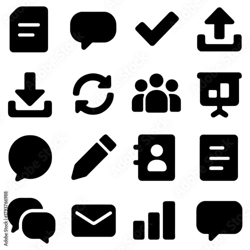 Iconic Expressions: A collection of distinct and universally recognized icons representing core functions for digital interface design, creating easy-to-understand communication.