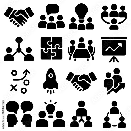 Teamwork and Synergy: An icon representing the essence of collaboration, idea generation, and progress. Demonstrating the interconnectedness of business