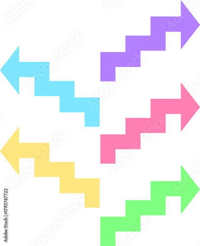 矢先短めのシンプルで使いやすいジグザグ矢印セット_パステルカラー(ピンク、黄、緑、水色、紫)