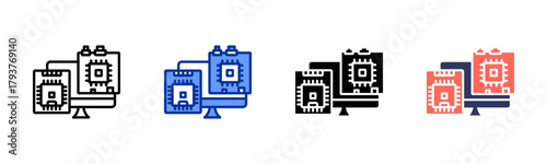 Computer Components Box icon set multiple style collection
