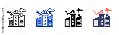 Industrial Robot Arm icon set multiple style collection