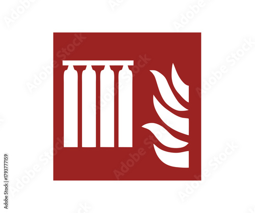 ISO 7010 F008 Fixed fire extinguishing battery sign. Fire fighting equipment signal pictogram vector design and illustration.
