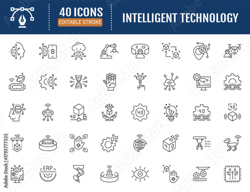 Intelligent technology icon set. Vector Illustration with Editable Strokes