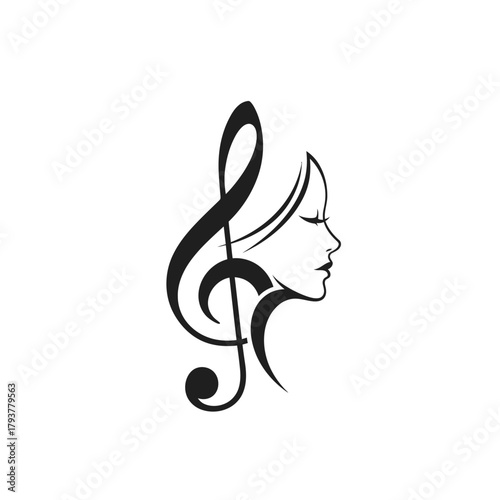 Elegant logo design featuring a treble clef intertwined with a woman's profile.