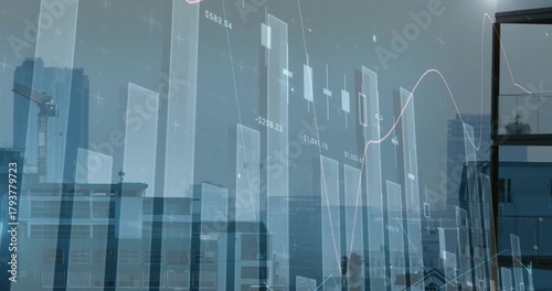 On start faint overlay animating over glass, bars and lines moving with value labels showing trends