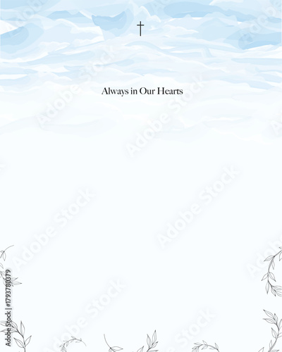 A gentle light-blue accented watercolor design, with soft abstract shapes subtly framing the space for text or photo.