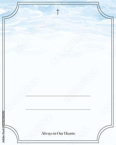 A minimal white canvas brushed with delicate blue tones, giving a tranquil and respectful feeling to the blank memorial card.